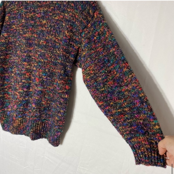 Vintage Black Rainbow Multicolour Knit Pullover Half Button Up Sweater L - Picture 10 of 14